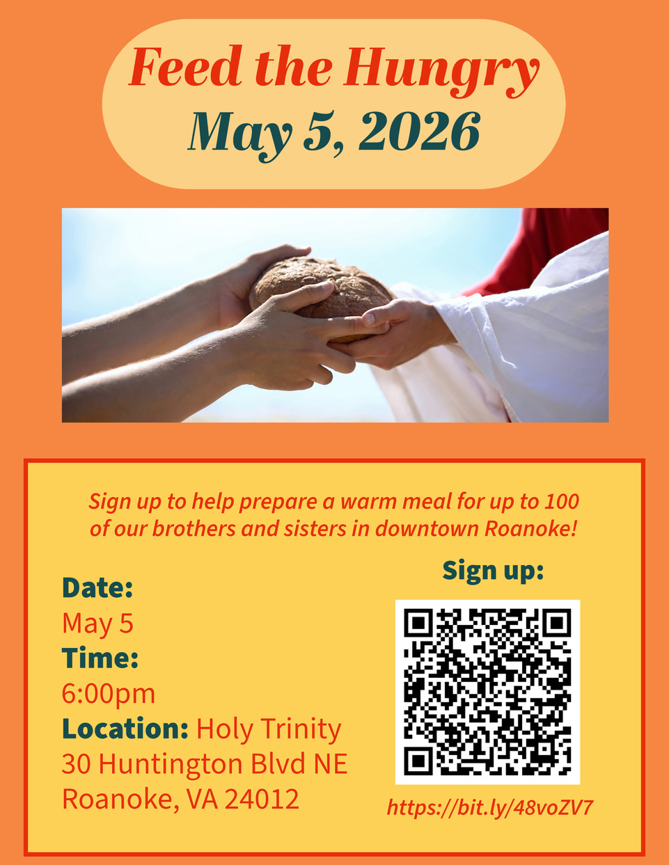 Join us for cooking for TLOT on May 5th at 6:00pm. Donations appreciated.